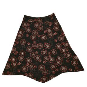 LOFT Floral A Line Skirt Black Red Midi Small Fall Boho Print EUC